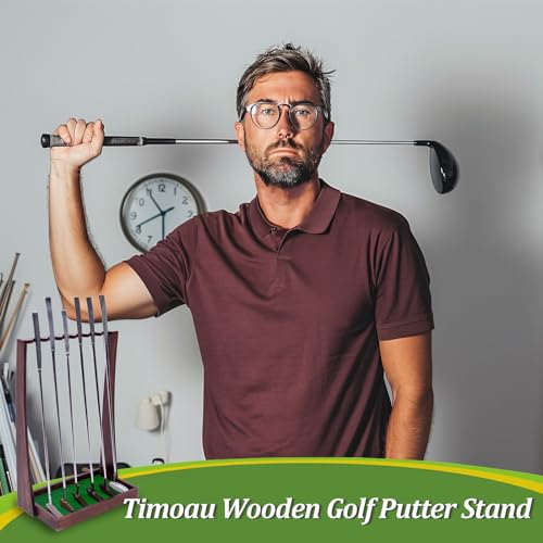 Wooden Golf Club Stand with Artificial Grass Mat, Holds 6 Clubs Z34779