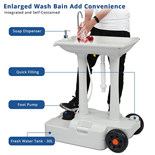 Portable Hand Wash Basin Stand with Towel Holder & Soap Dispenser & Wheels W88006