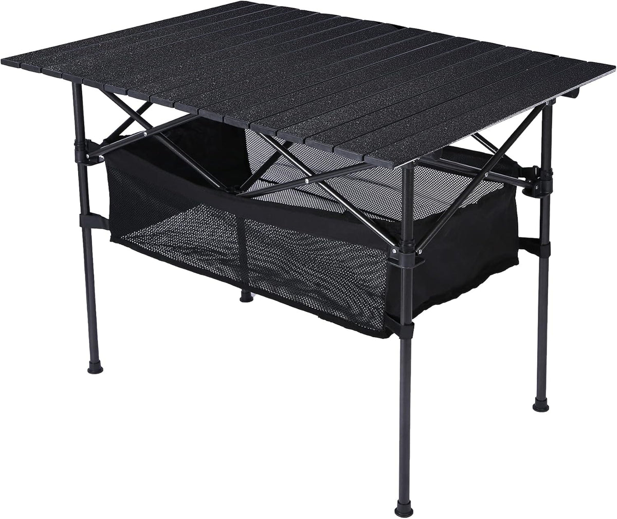 Aluminum Camping Table with Mesh Storage, Black, 37x25 Inch E4798