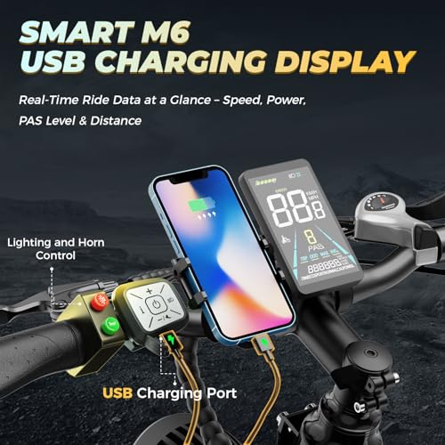 M1 Pro Electric Bike, 1800W Peak Motor, 48V 17.5Ah, 26'' x 4.0'' Fat Tire, 7 Speed, Dual Suspension O6668