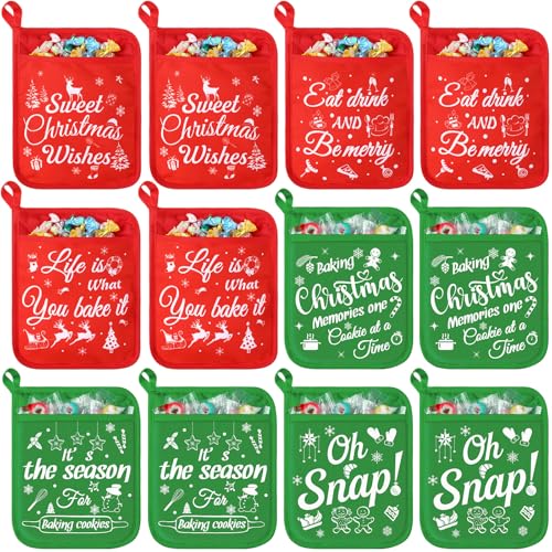 12 Pcs Red Green Pot Holders with Pockets Oven Mitts H776495