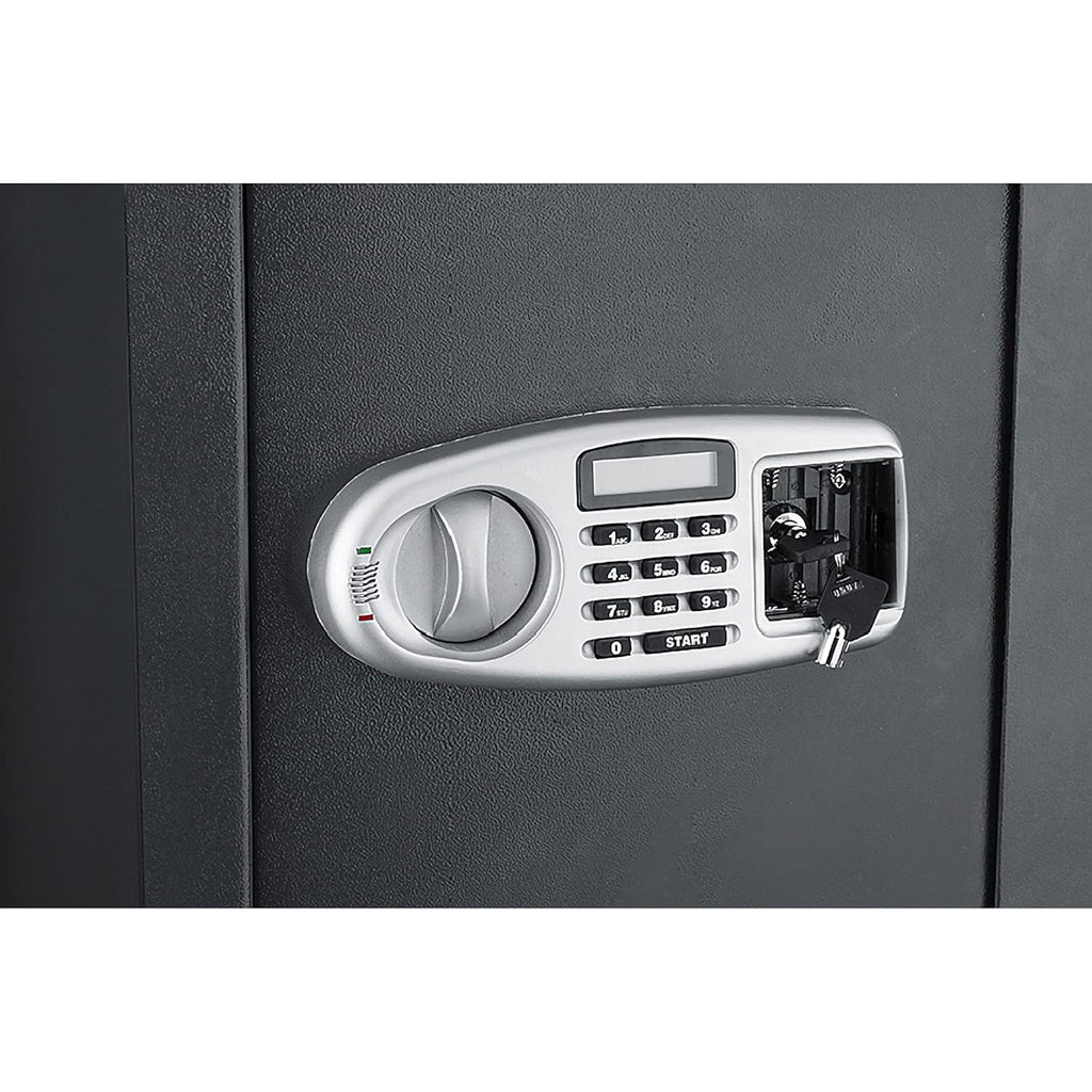 Gray Fireproof Electronic Lockbox with Keypad and Interior Shelf T266