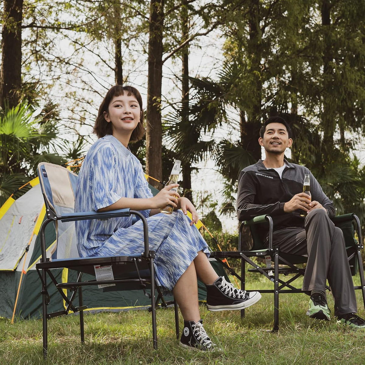 Portable Folding Camping Chair with Side Table and Carry Bag O64895