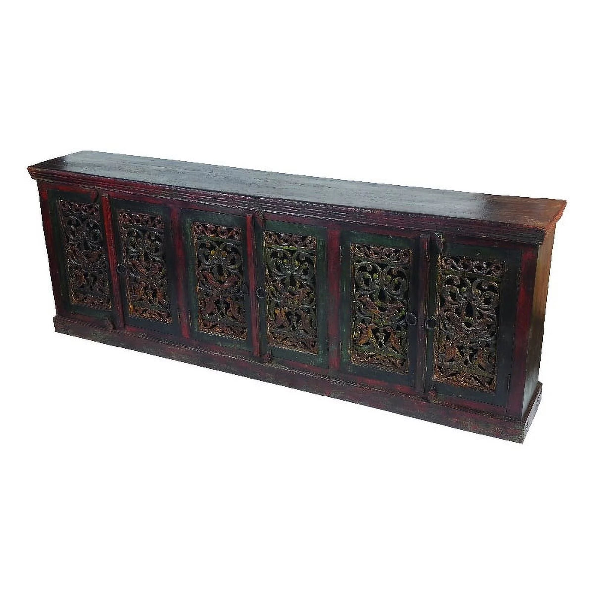 Brown Solid Wood 6 Door Hand-Carved Buffet Q681415