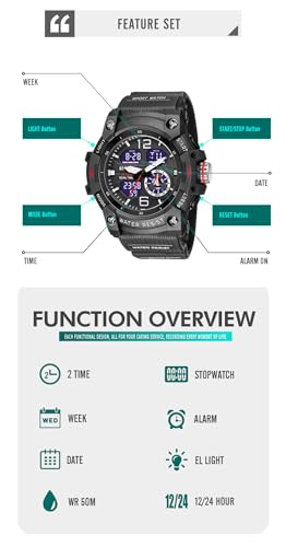 Men's Analog Sports Watch with LED Stopwatch and Dual Display H38305