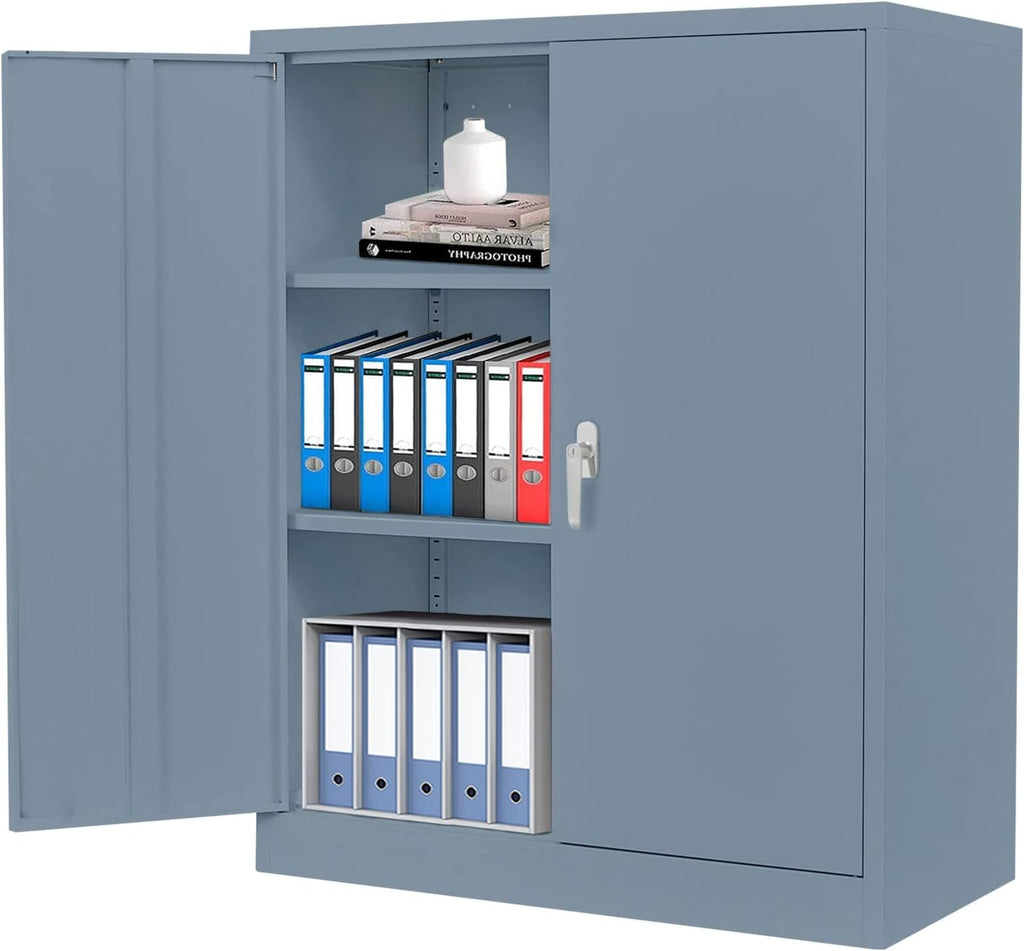 Lockable Metal Storage Cabinet with 2 Adjustable Shelves O97889