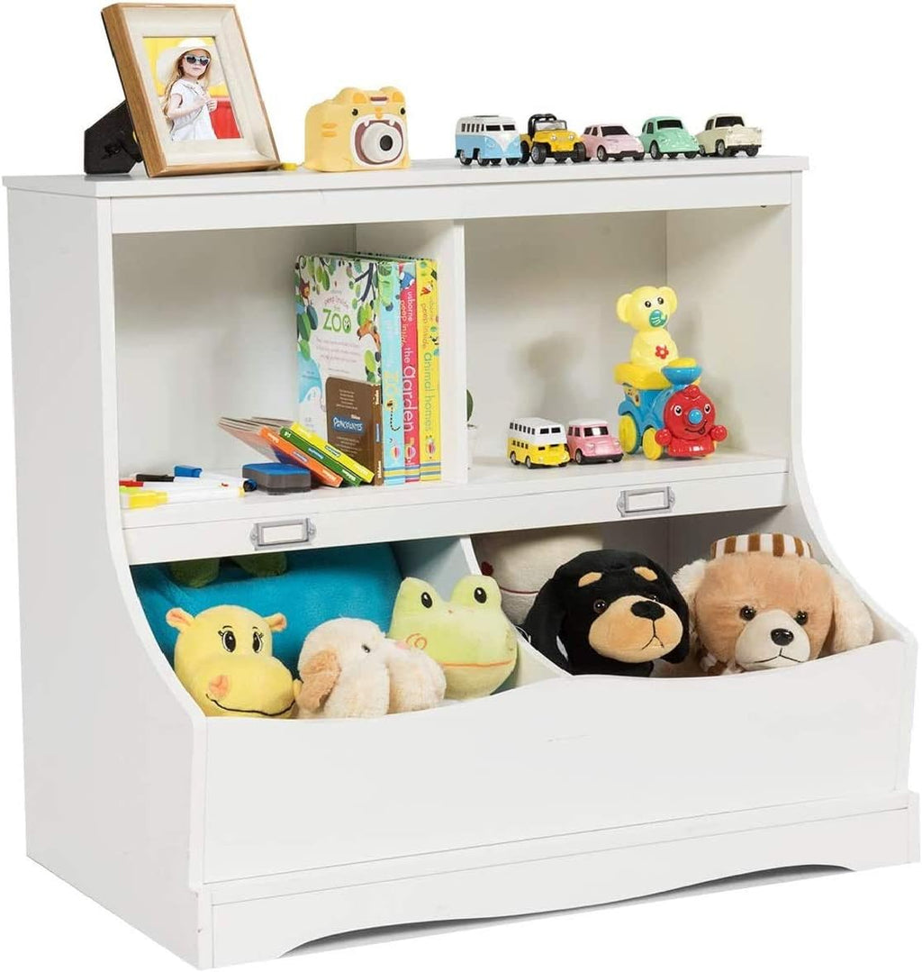 White 4-Cubby Kids Bookcase with Footboard V83787