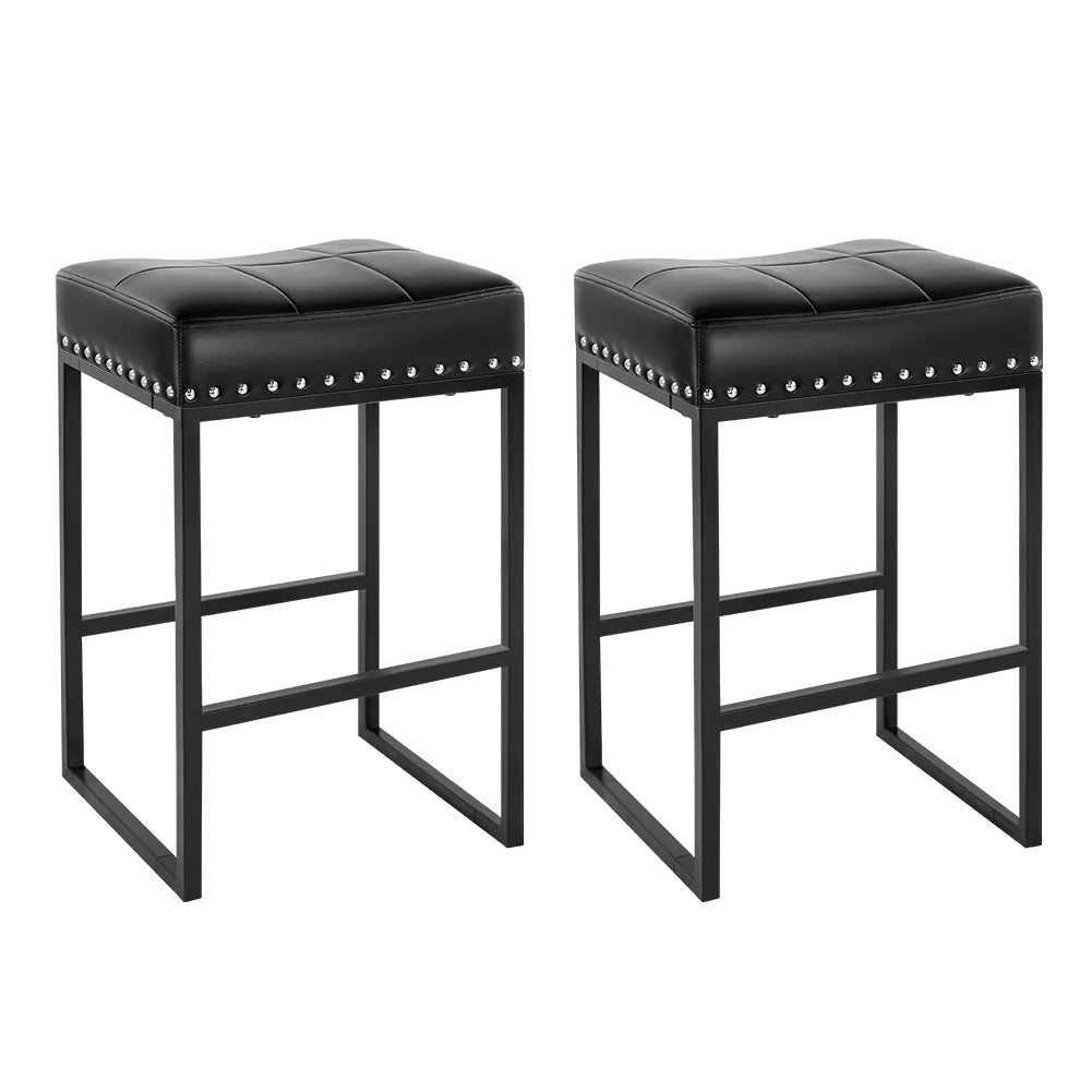 Black 24" Backless Bar Stools Set Of 2 PU Leather S271