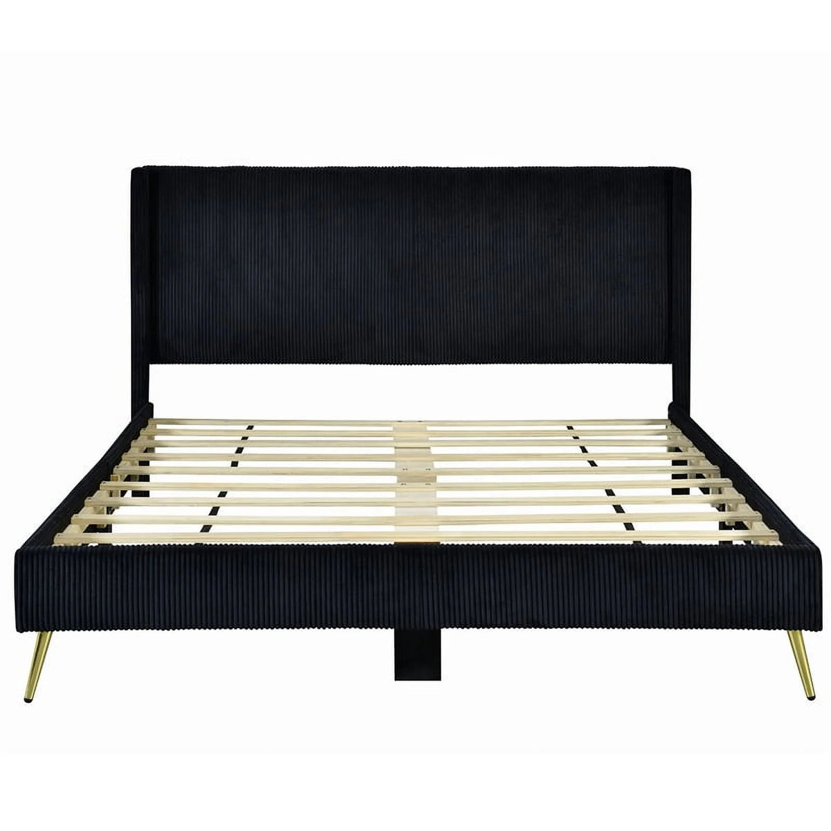 Solid Wood & Velvet Full Size Platform Bed in Black A76082