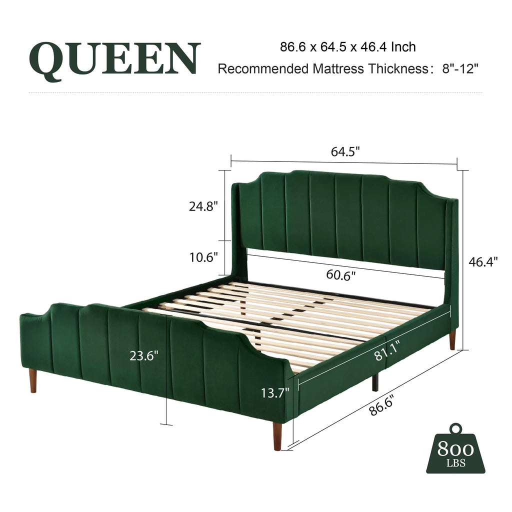 Queen Size Blue Velvet Upholstered Platform Bed Frame O2781