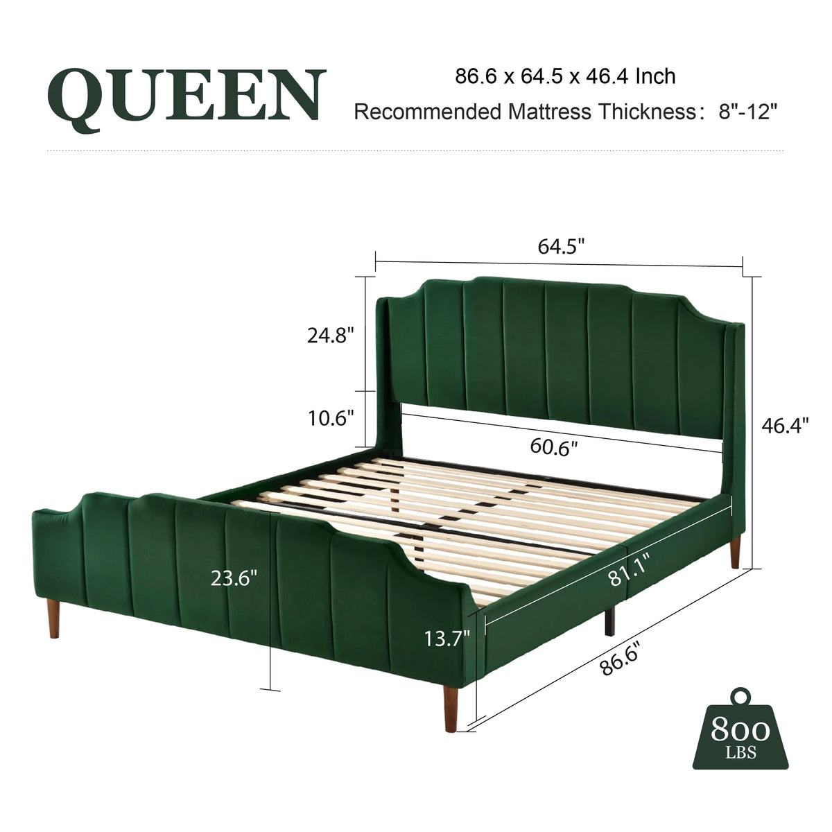 Queen Size Blue Velvet Upholstered Platform Bed Frame O2781