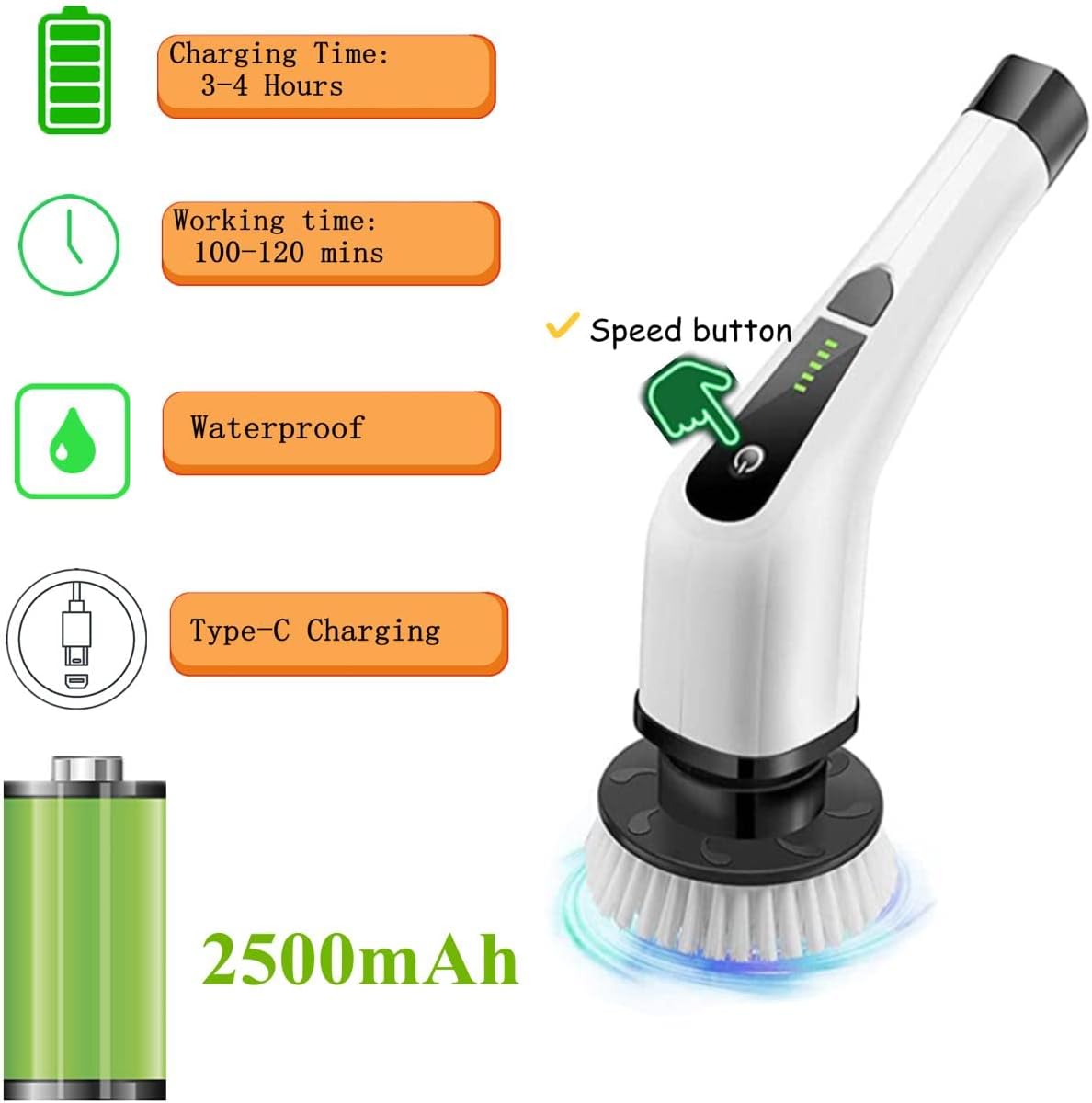 Electric Spin Scrubber Rechargeable Cordless 7 in 1 Handle Scrubber J61398