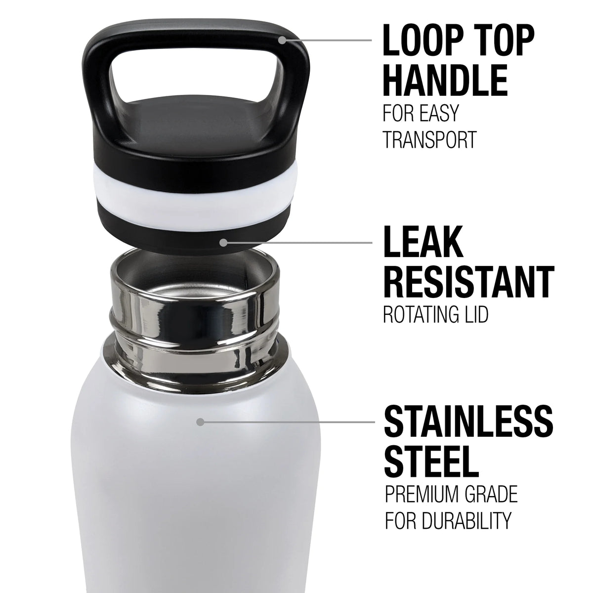 24 oz Insulated Stainless Steel Water Bottle with Loop Cap A212