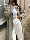 Large Collar Belted Twill Long Trench Coat B3512