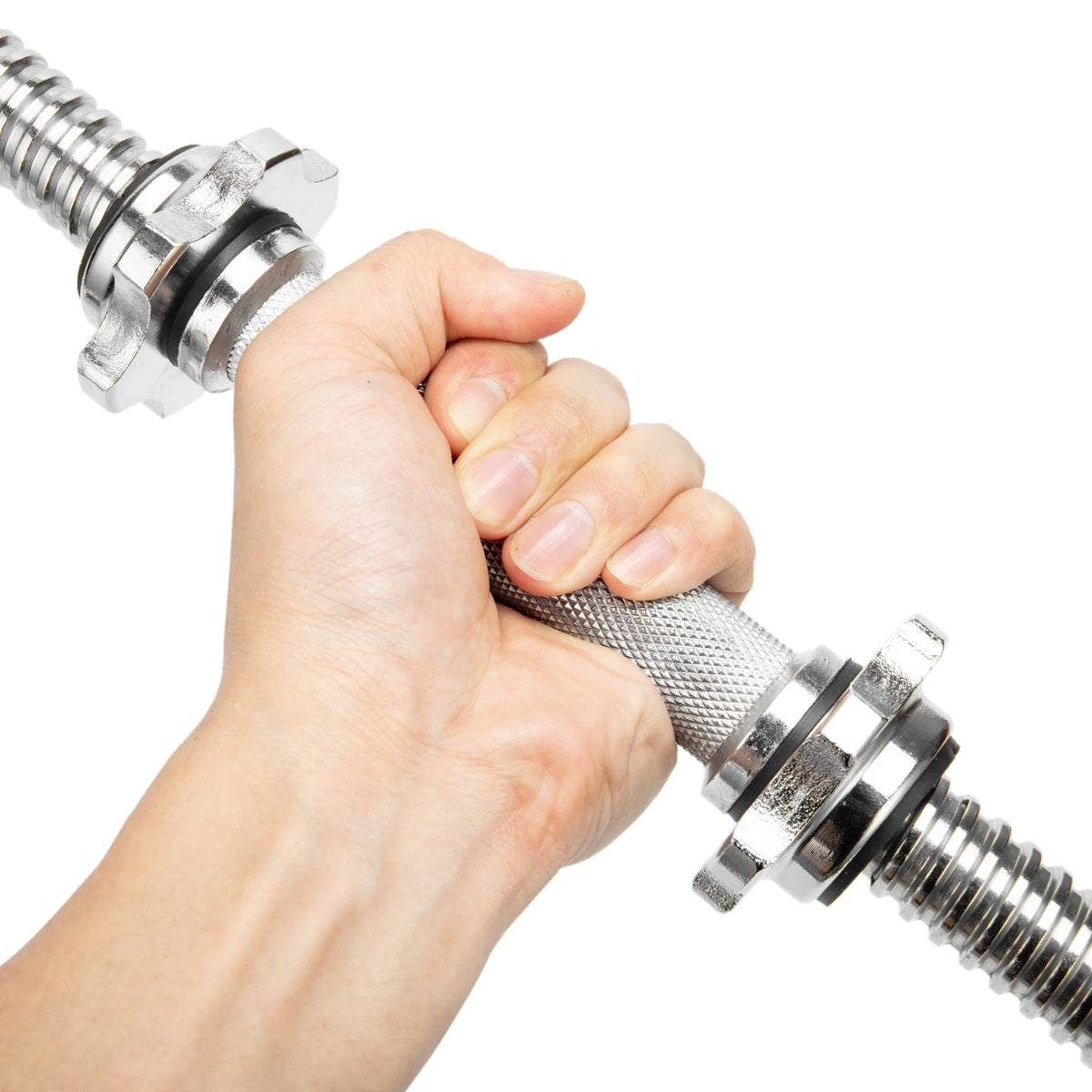 20" Solid Stainless Steel Chrome Threaded Dumbbell Bars with Spinlock Collars J76525
