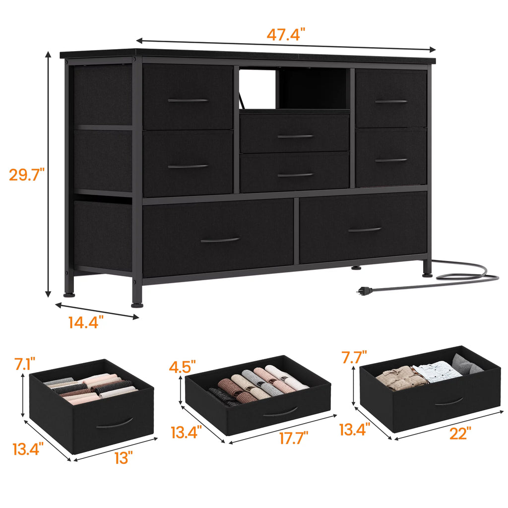 8 Drawer Dresser TV Stand with Electrical Outlet and LED Lights A69872
