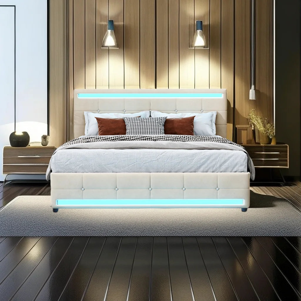 Queen Size Velvet Upholstered Platform Bed with 4 Drawers I254260