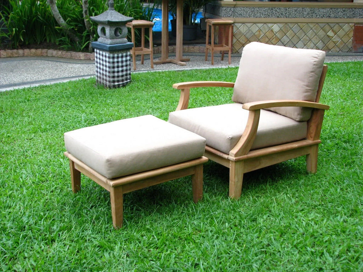 Grade-A Teak Wood 7 Piece Sofa Set with 4 Lounge Chairs, 2 Ottomans and Round Coffee Table L210024