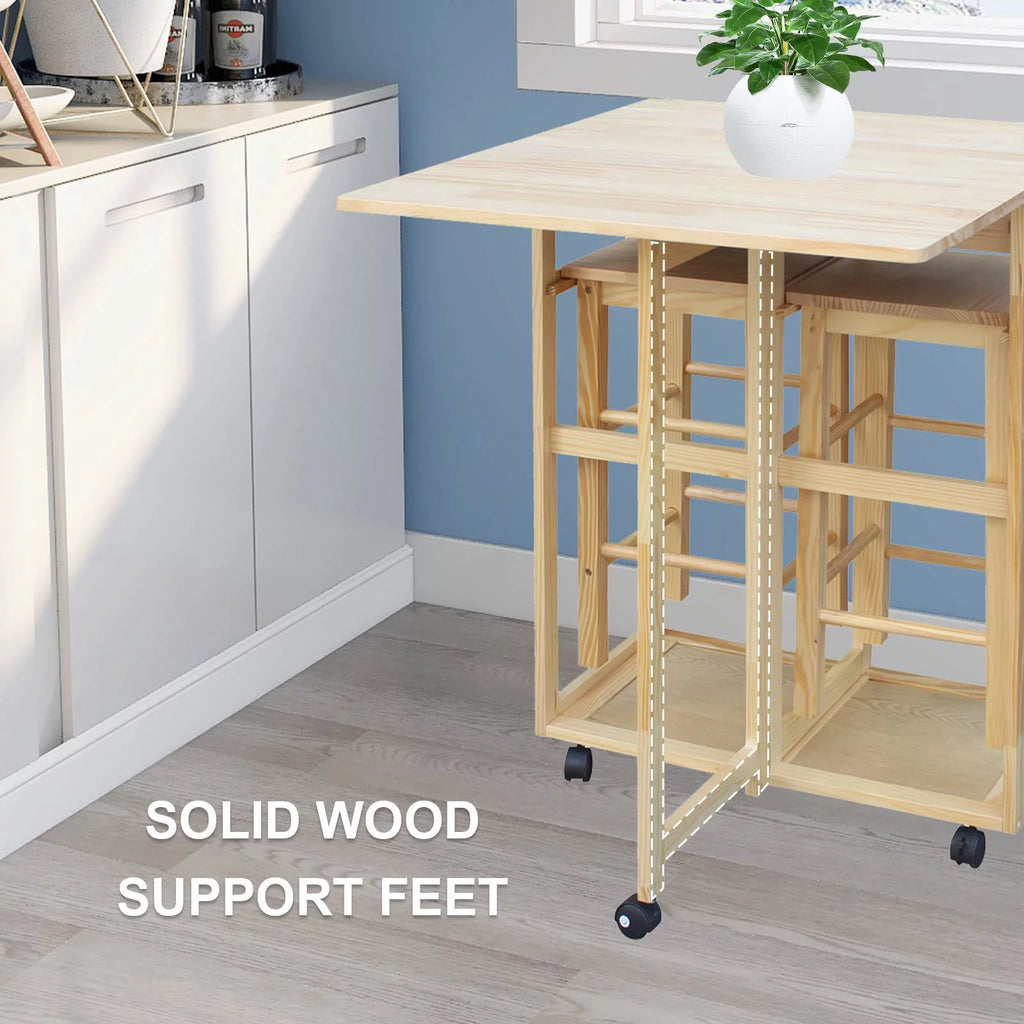 Drop Leaf Table, Rolling Kitchen Tables, Dining Table Set for 2, Natural V476981