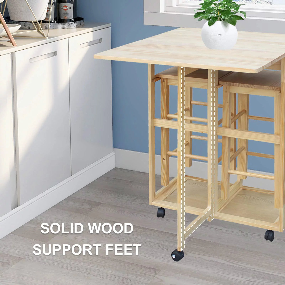 Drop Leaf Table, Rolling Kitchen Tables, Dining Table Set for 2, Natural V476981