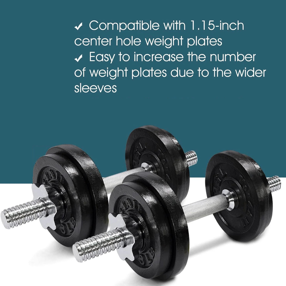 20" Solid Stainless Steel Chrome Threaded Dumbbell Bars with Spinlock Collars J76525