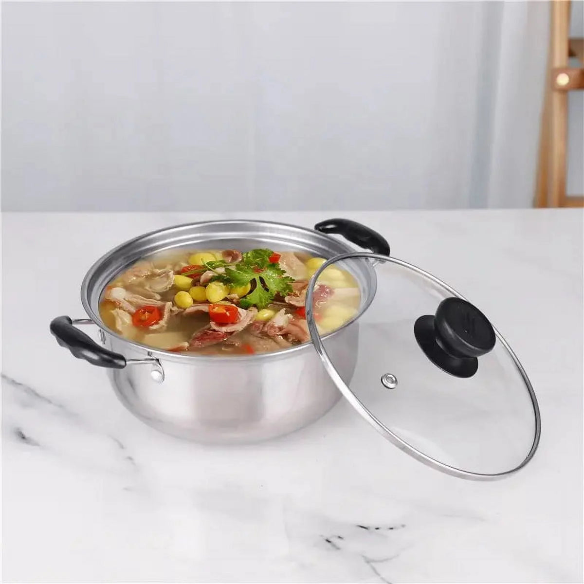 5.5QT Stainless Steel Sauce Pot with Glass Lid M7786