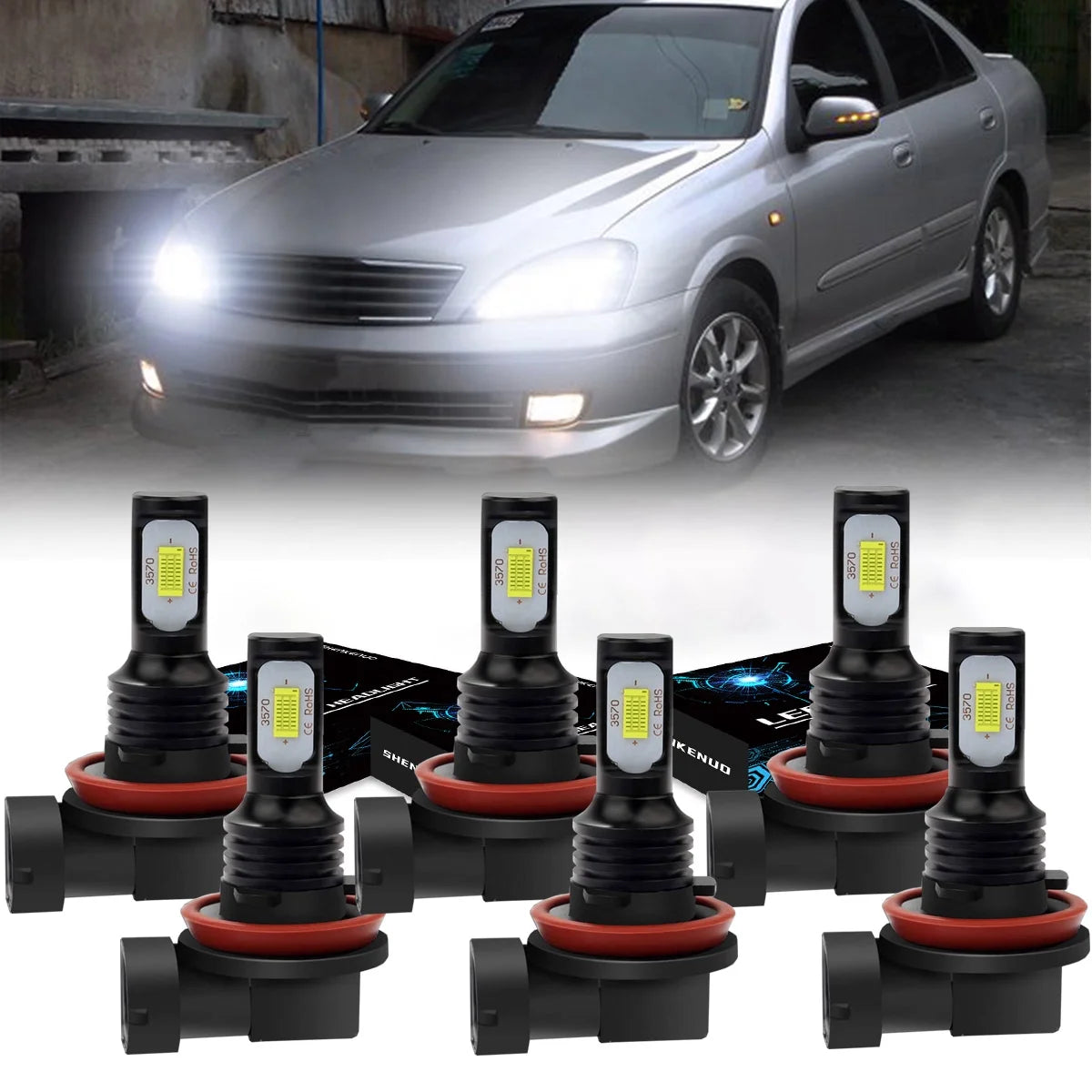 H9 H11 High/Low Beam LED Headlight and H11 Foglight Bulbs 6000K White, 6pc Z18552