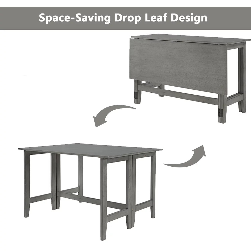Gray Extendable Wood Dining Table with Drop Leaf I625