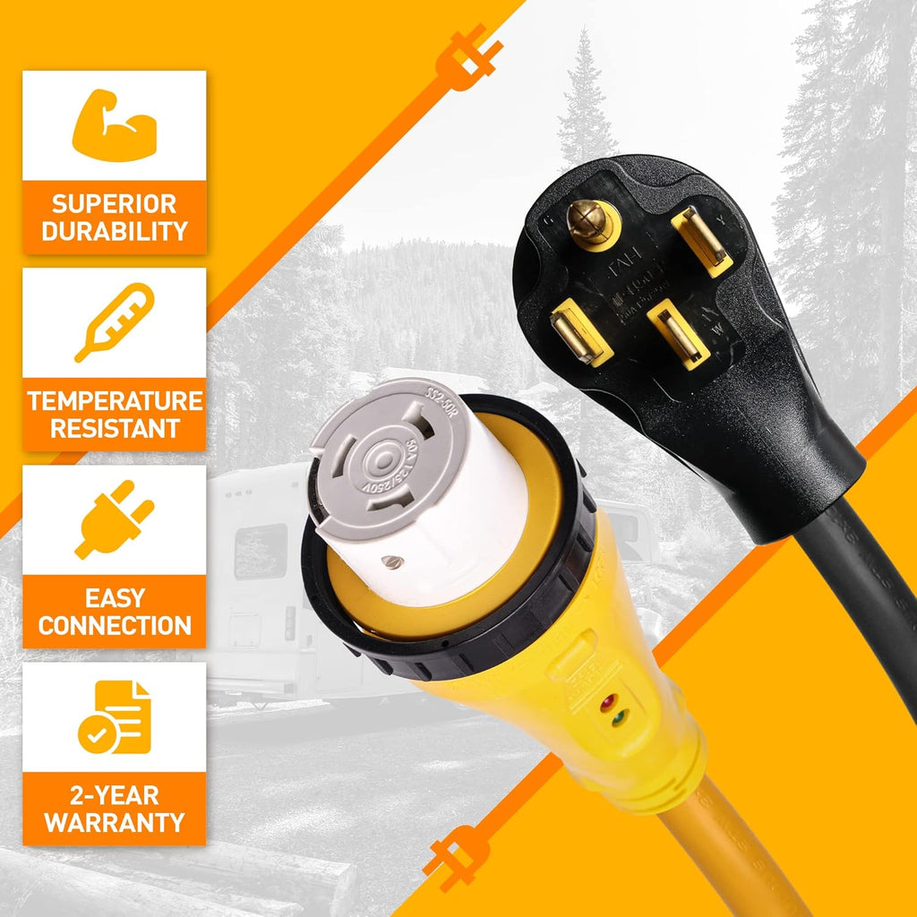 50 Amp RV Power Cord Adapter 1.5FT with Locking Collar, Heavy Duty STW Cable, Pack of 2 R26271