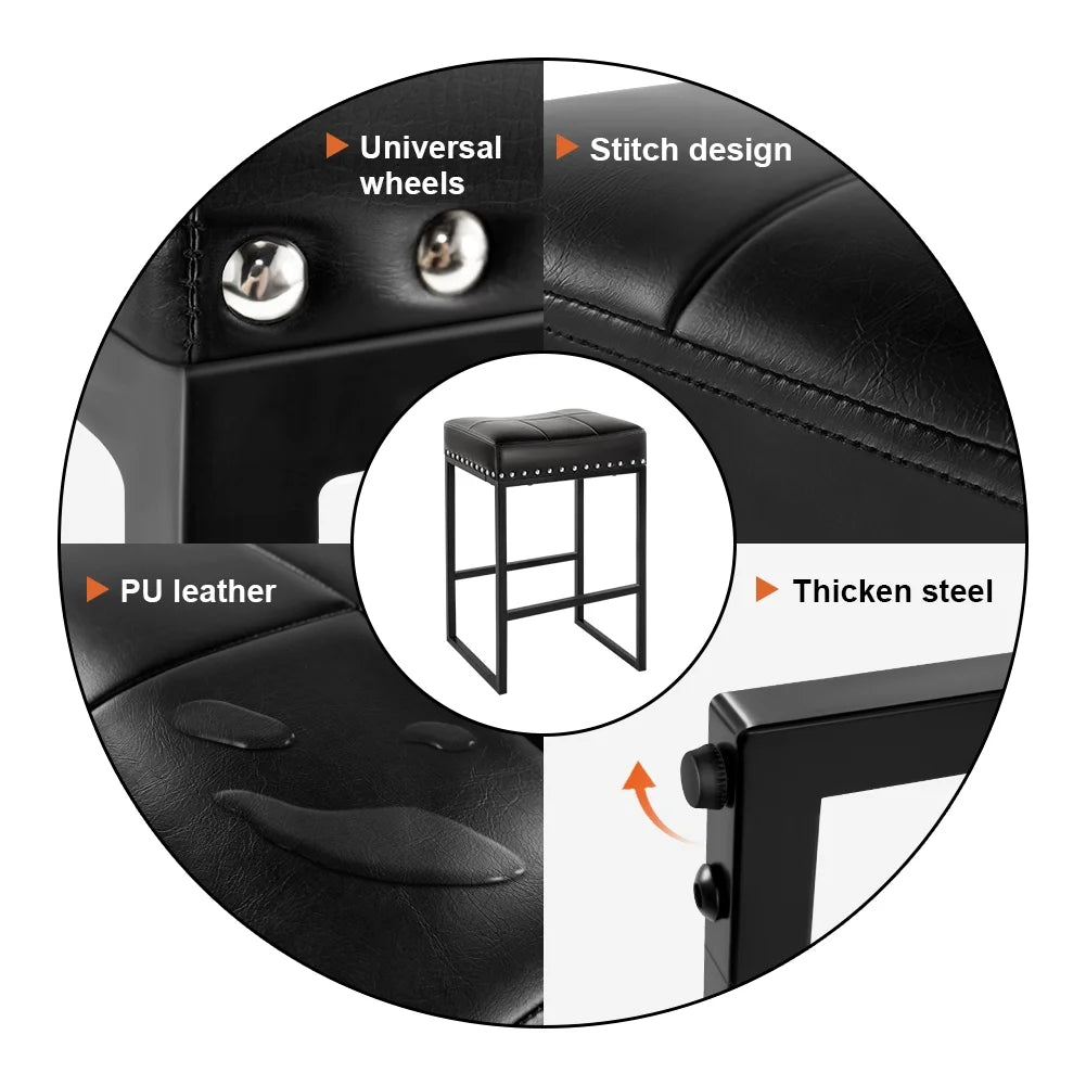 Black 24" Backless Bar Stools Set Of 2 PU Leather S271