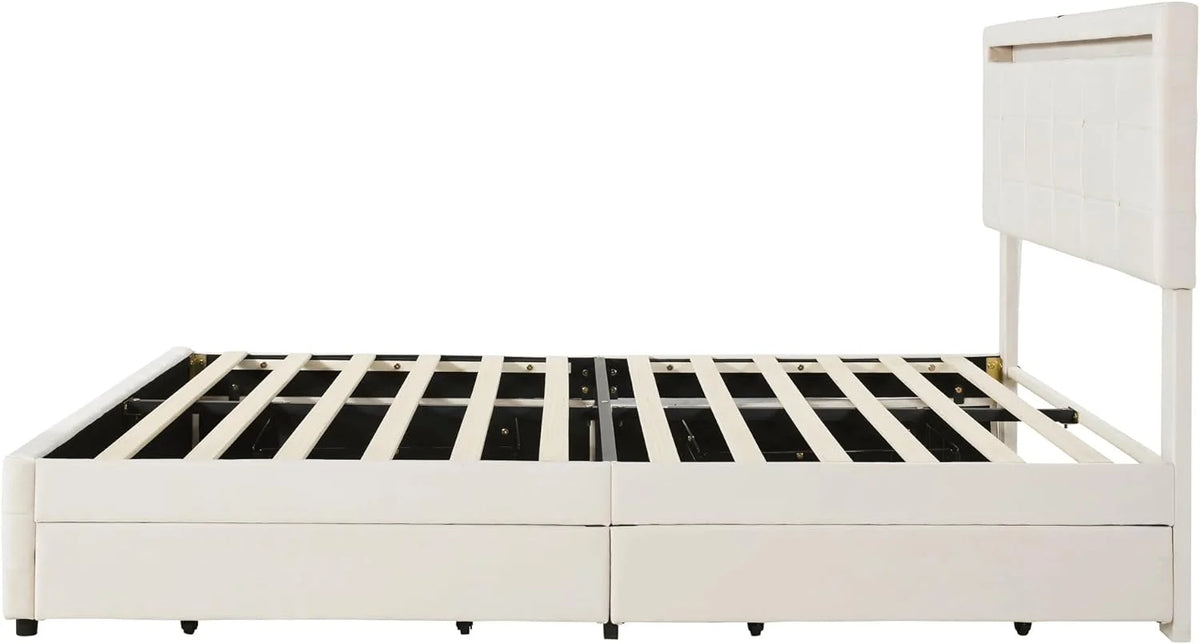 Queen Size Velvet Upholstered Platform Bed with 4 Drawers I254260