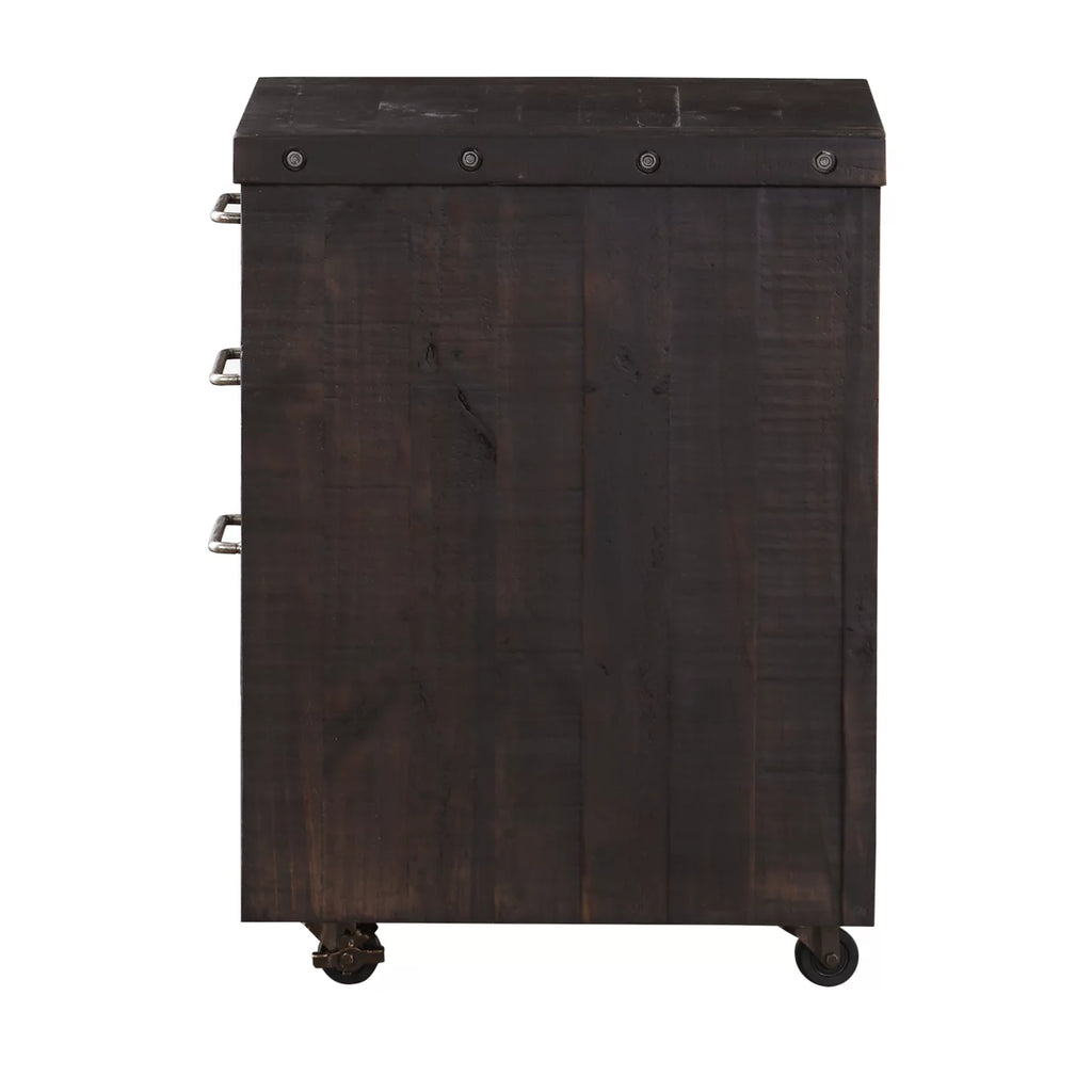 Cafe Brown Solid Pine Wood File Cabinet with Rolling Casters J460359