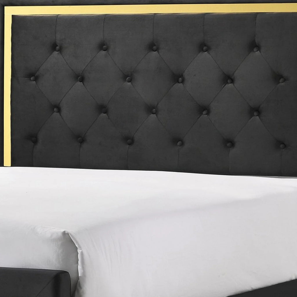 King Size Button Tufted Black Upholstery Bed P4328