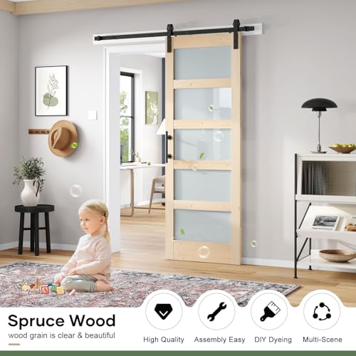 42x84 inch Frosted Glass Sliding Barn Door with Hardware Kit C74070