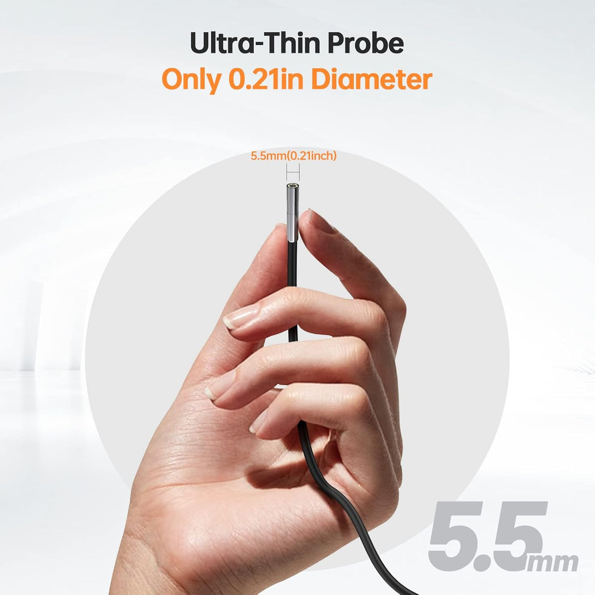 5.5mm Endoscope Camera, 0.21inch Ultra Slim Borescope Inspection Camera with Light and Screen, Flexible Automotive Scope Camera, Home Waterproof Fiber Optic Snake Bore Cam for Sewer(16.5ft) Pack of 2 V470585