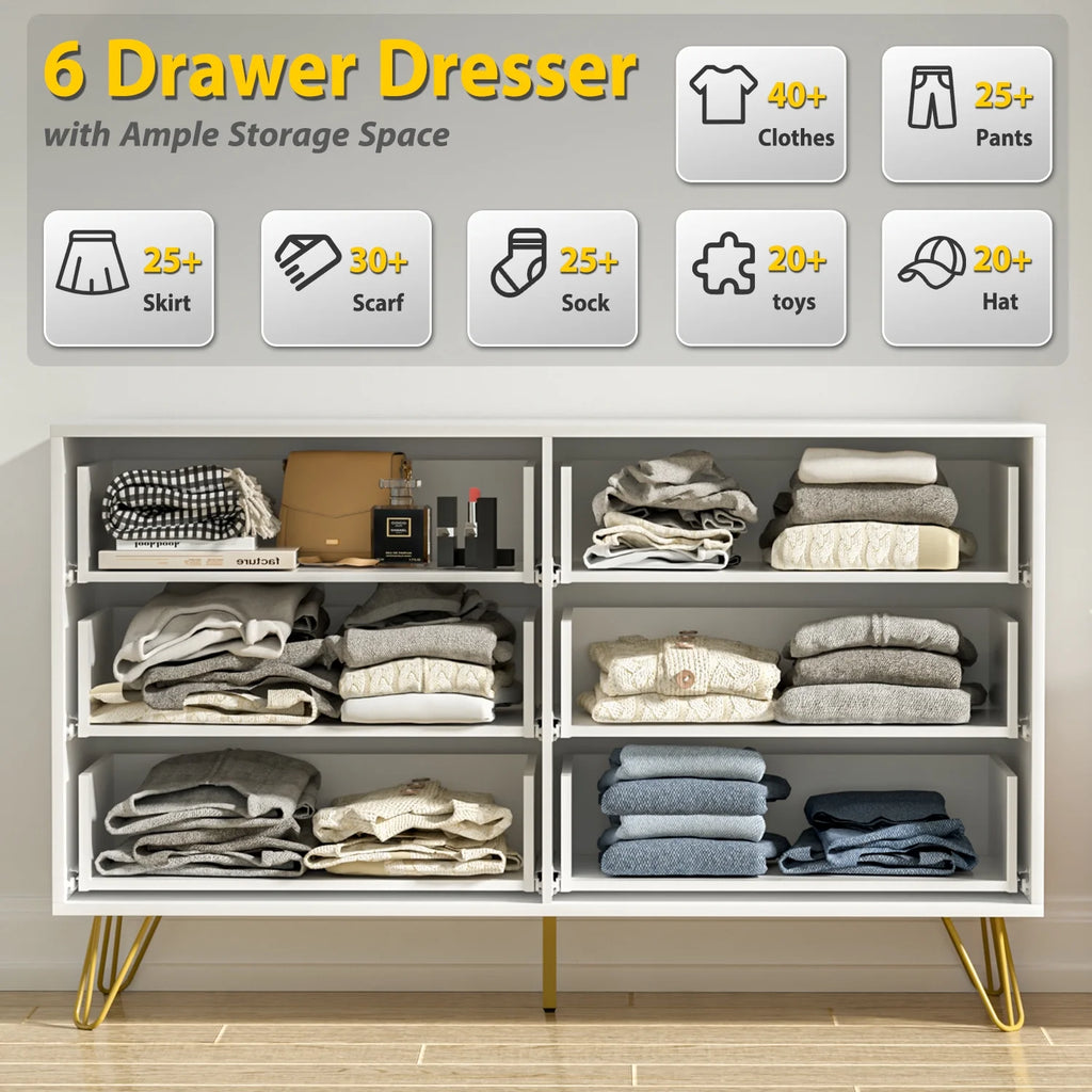 White 6 Drawer Dresser G571
