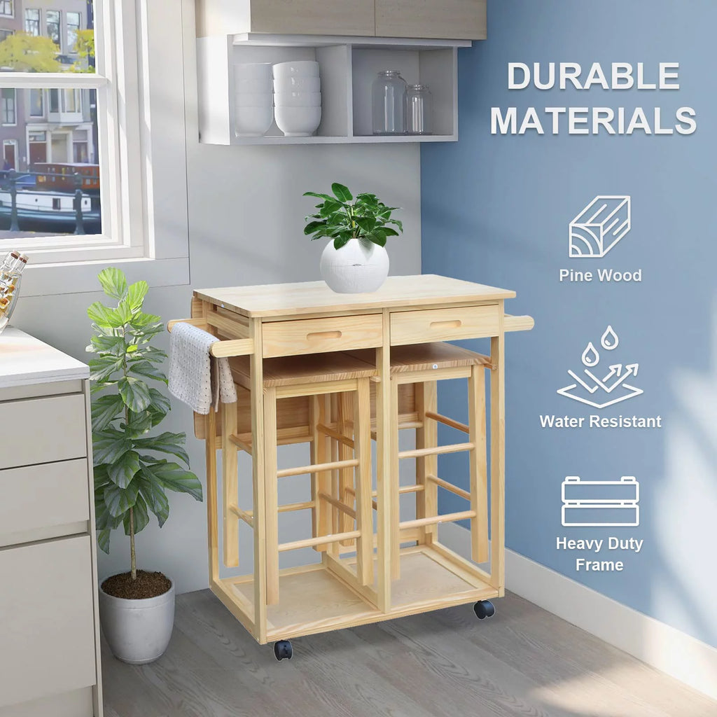 Drop Leaf Table, Rolling Kitchen Tables, Dining Table Set for 2, Natural V476981