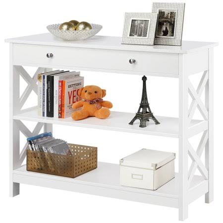 White 3-Tier Wood Console Table with Storage Drawer T1480