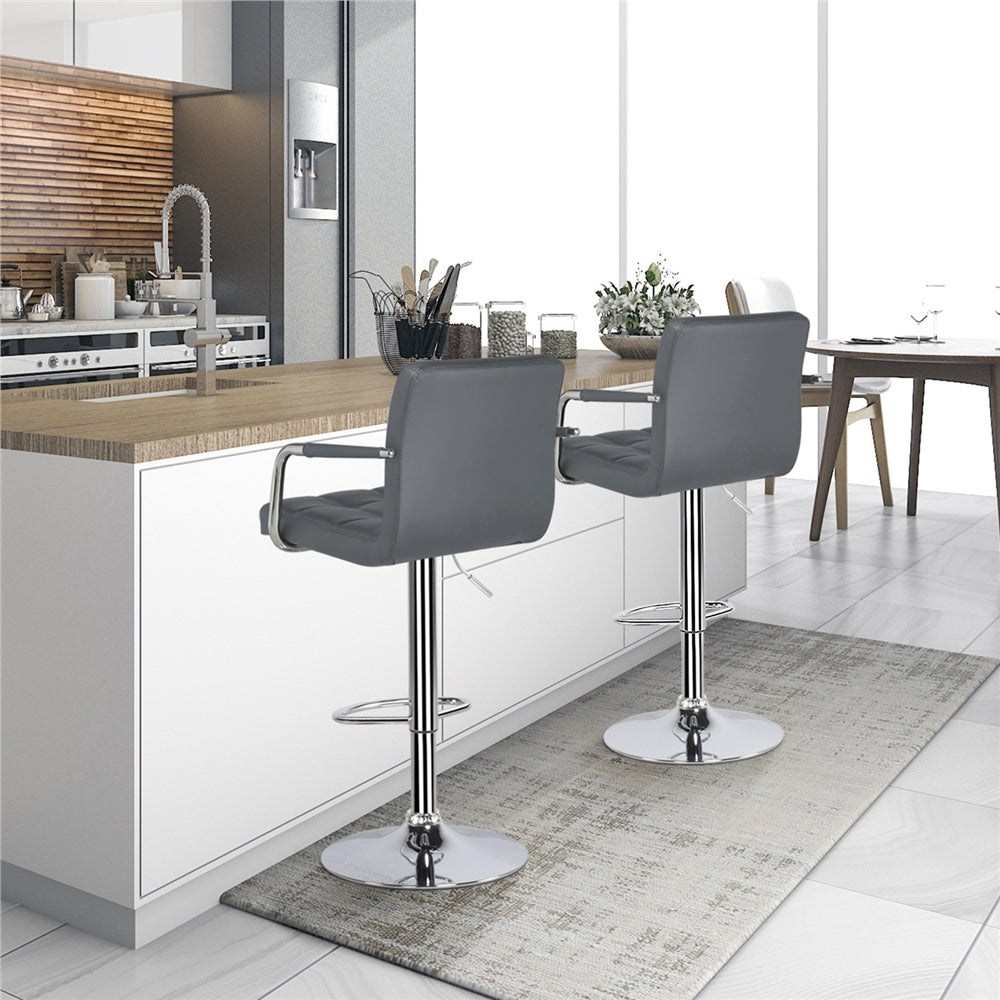Gray Faux Leather Adjustable Swivel Counter Bar Stools V854
