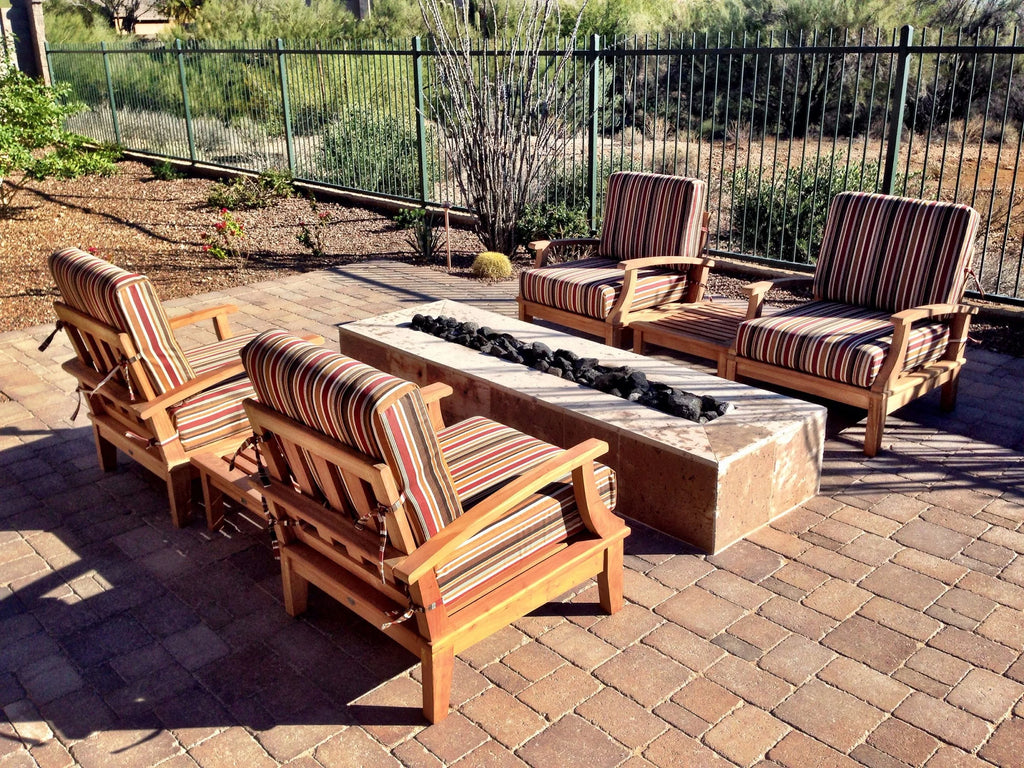 Grade-A Teak Wood 7 Piece Sofa Set with 4 Lounge Chairs, 2 Ottomans and Round Coffee Table L210024