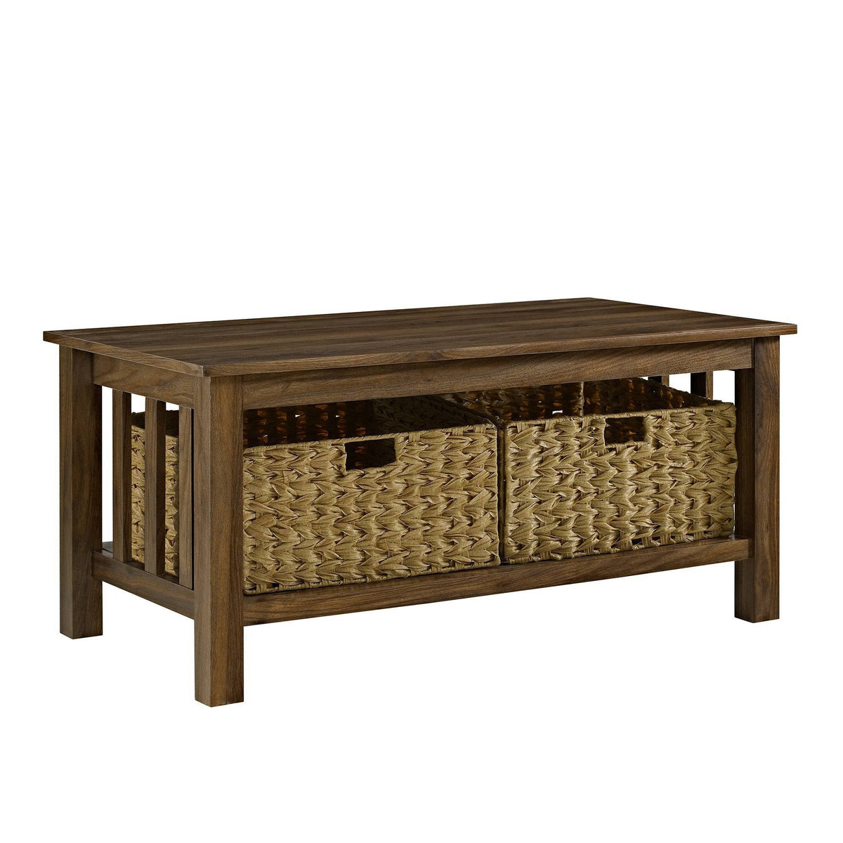 Dark Walnut Coffee Table with Woven Baskets C2117