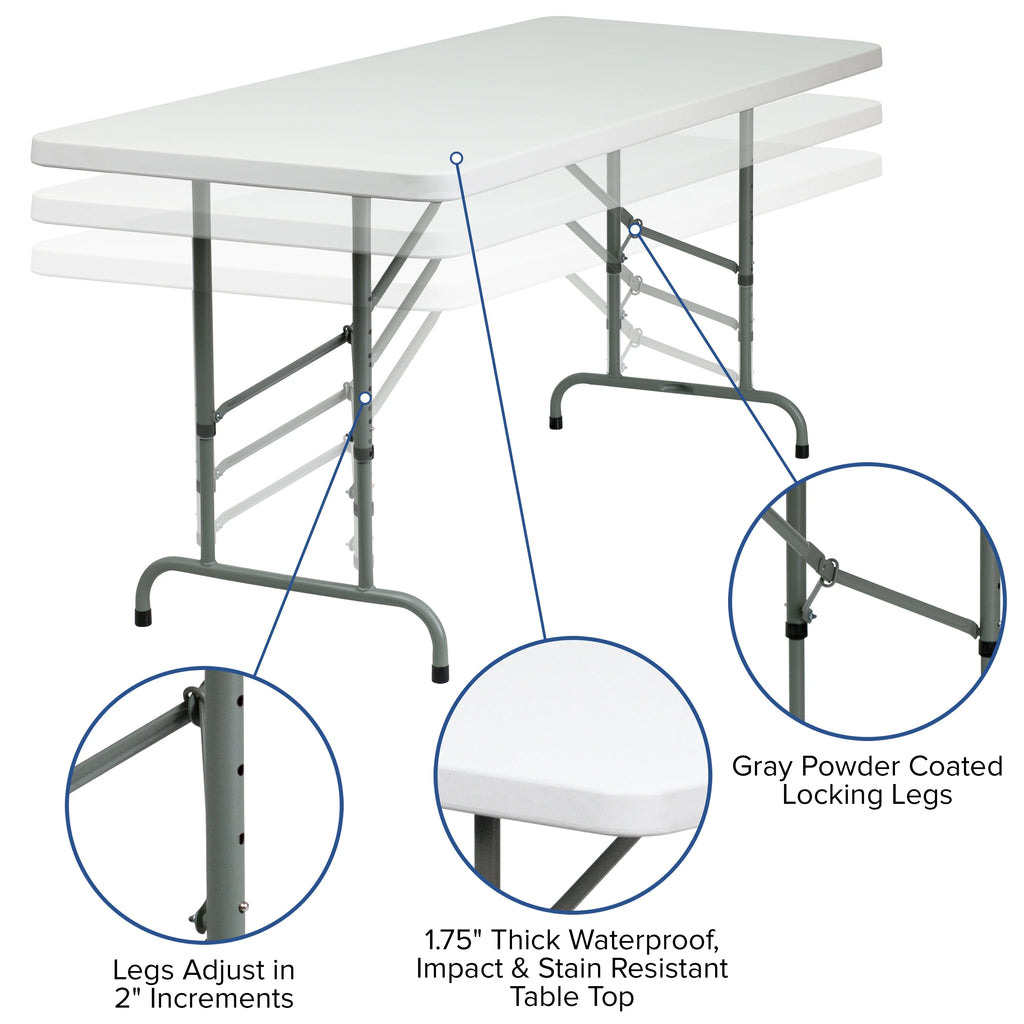 Height Adjustable Granite White Plastic Folding Table W420764
