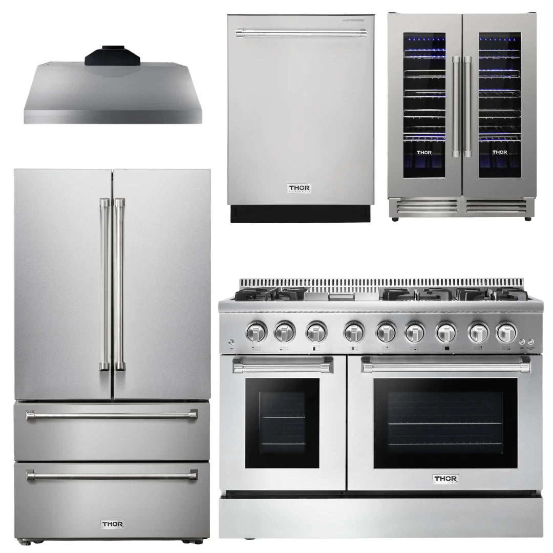 48 In. Propane Gas Range, Range Hood, Refrigerator, Dishwasher, Wine Cooler B3711