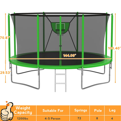 10FT Trampoline with Basketball Hoop and Enclosure Net L709