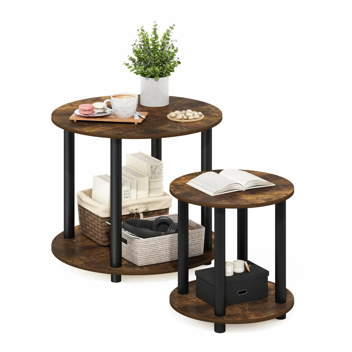 2-Tier Round Wooden Coffee Table A5802