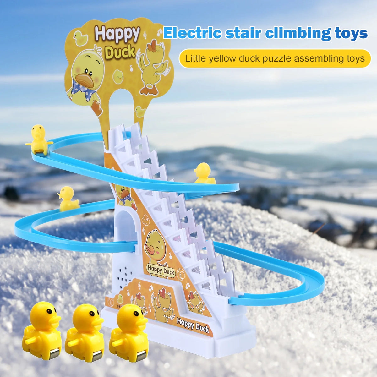 Electric Duck Roller Coaster Toy Climbing Stairs Slide Set F55296