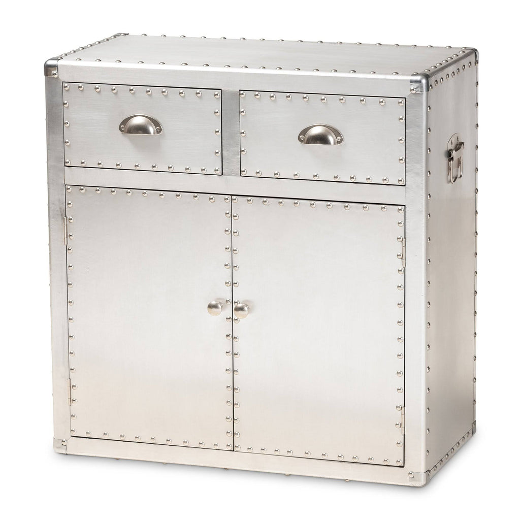 Silver 2-Door Metal Accent Storage Cabinet V24839