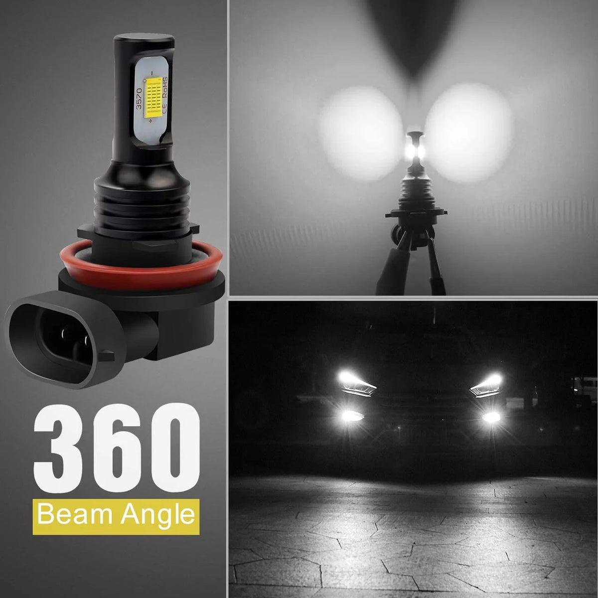 H9 H11 High/Low Beam LED Headlight and H11 Foglight Bulbs 6000K White, 6pc Z18552