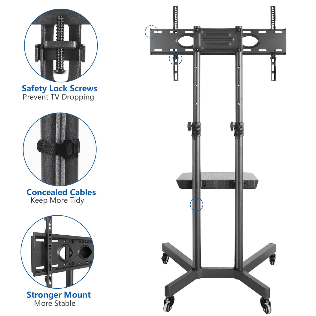 Black Mobile TV Stand Cart on Wheels for 32 to 75 inch TVs U453564