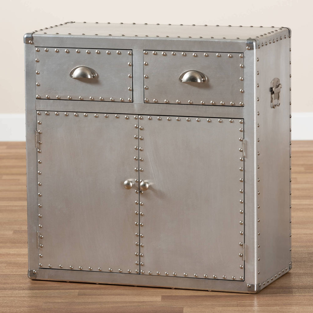 Silver 2-Door Metal Accent Storage Cabinet V24839